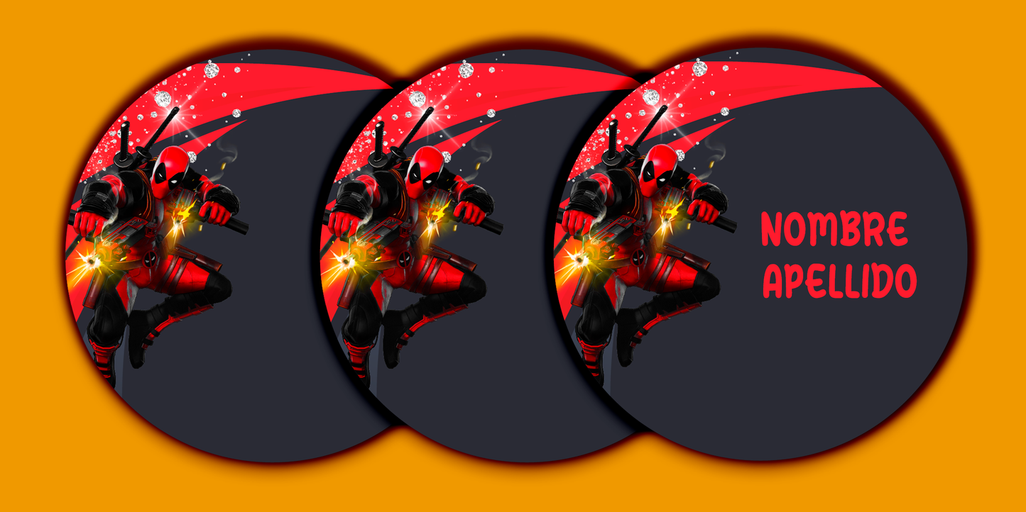 ETIQUETAS PERSONALIZADAS DEADPOOL REDONDA