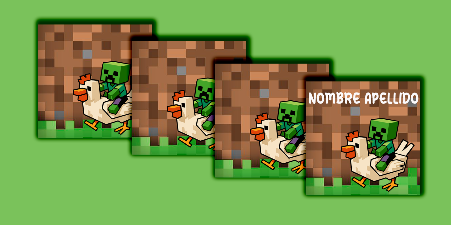 ETIQUETAS PERSONALIZADAS MINECRAFT CUADRADA