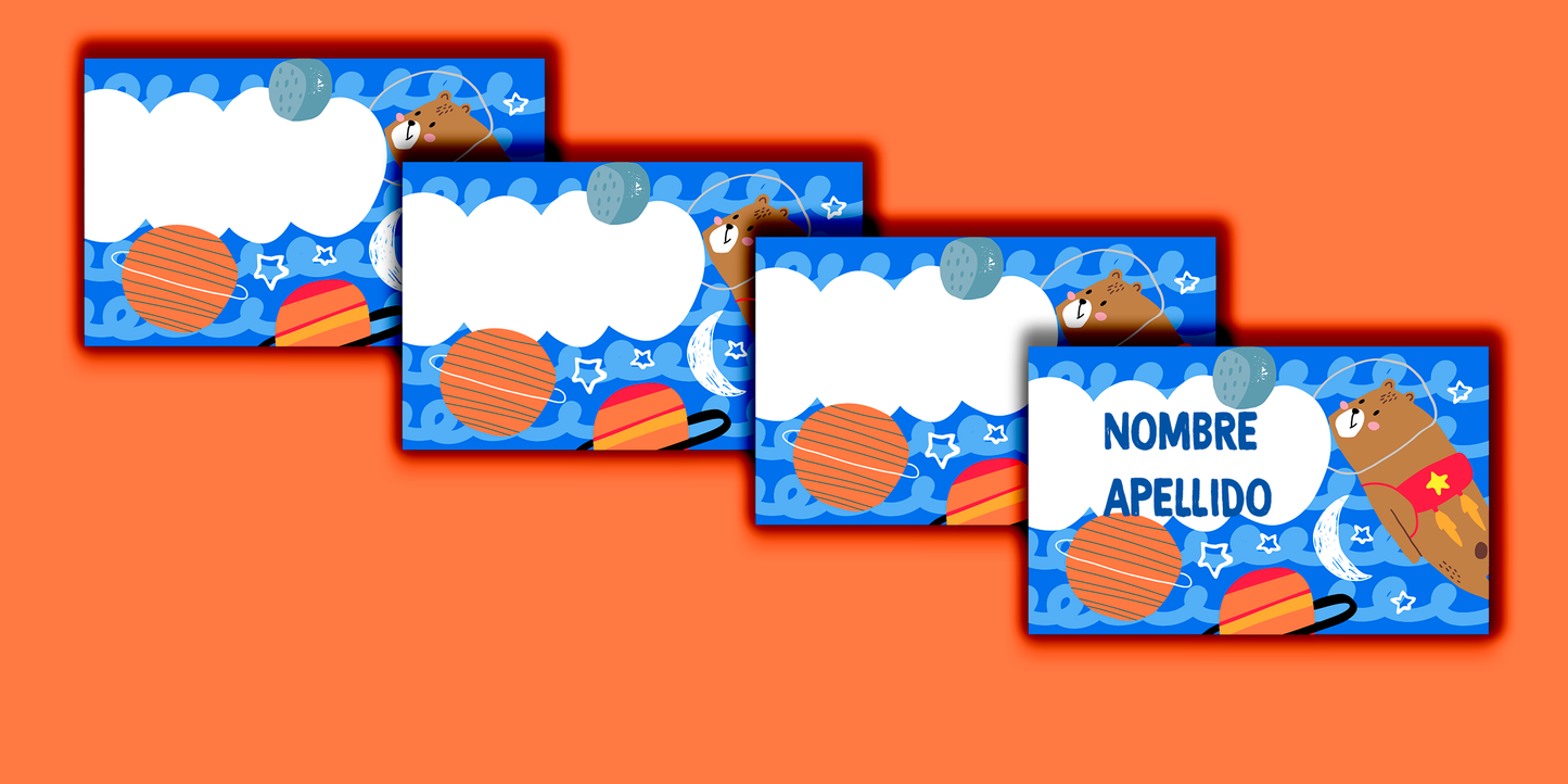 ETIQUETAS PERSONALIZADAS ASTRONAUTA RECTANGULAR