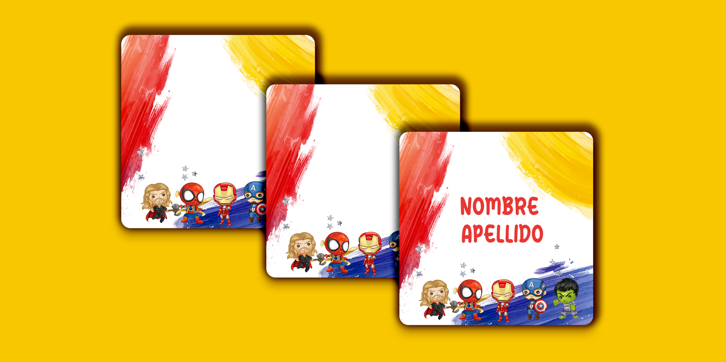 ETIQUETAS PERSONALIZADAS AVENGERS CUADRADA
