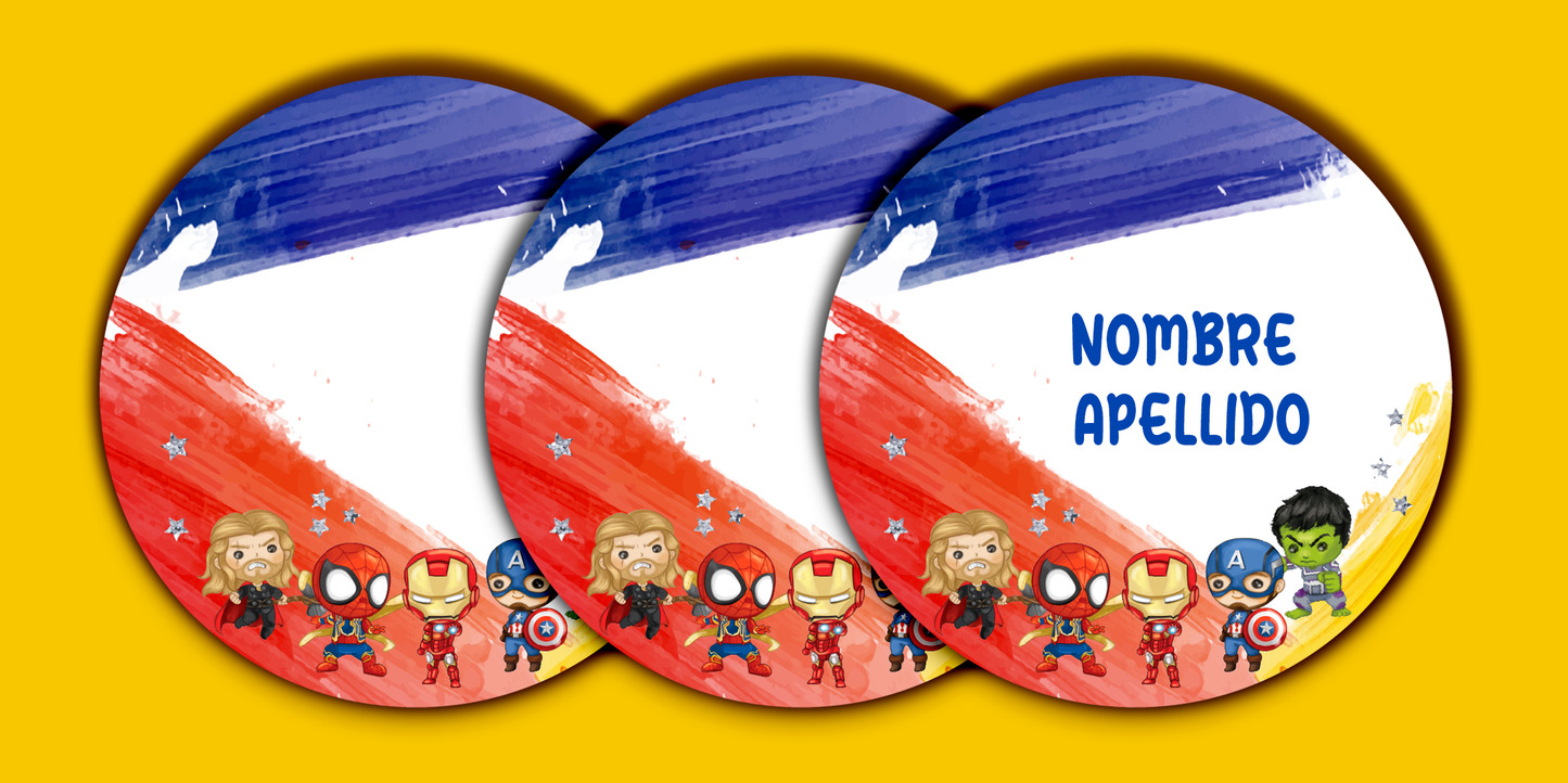 ETIQUETAS PERSONALIZADAS AVENGERS REDONDA