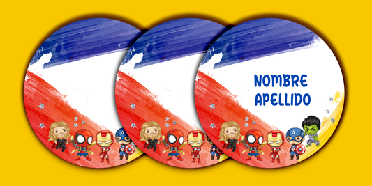 ETIQUETAS PERSONALIZADAS AVENGERS REDONDA