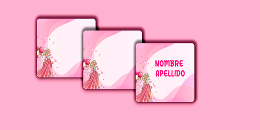 ETIQUETAS PERSONALIZADAS BARBIE CUADRADA