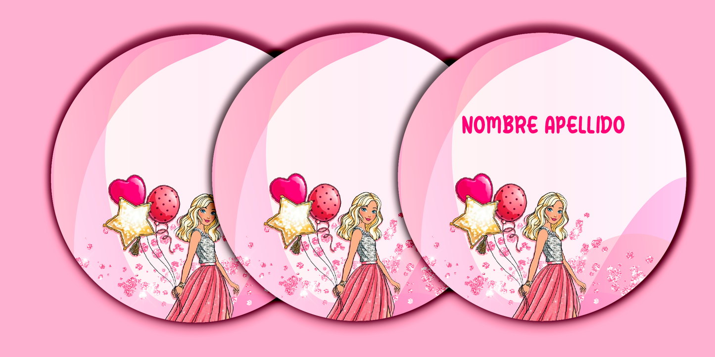 ETIQUETAS PERSONALIZADAS BARBIE REDONDA