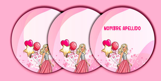 ETIQUETAS PERSONALIZADAS BARBIE REDONDA