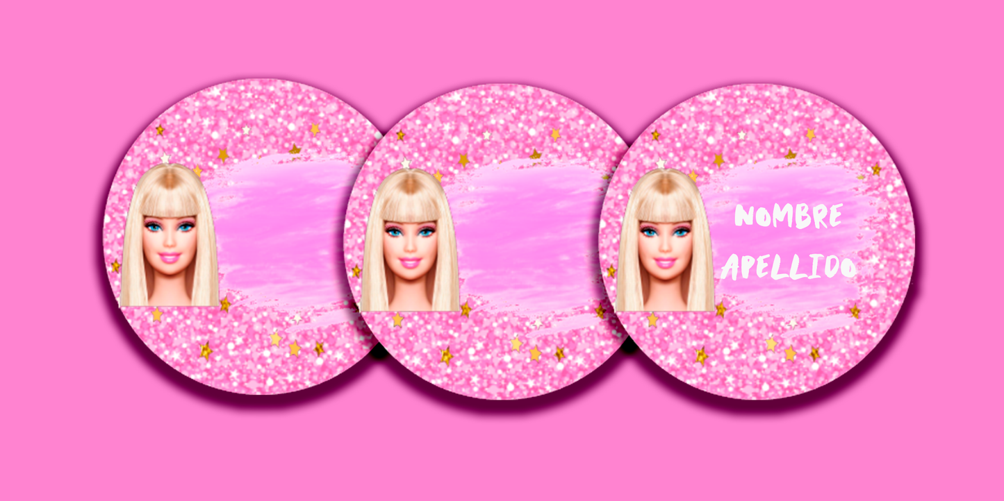 ETIQUETAS PERSONALIZADAS BARBIE REDONDA
