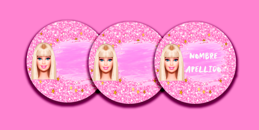ETIQUETAS PERSONALIZADAS BARBIE REDONDA
