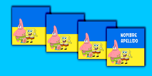 ETIQUETAS PERSONALIZADAS BOB ESPONJA CUADRADA