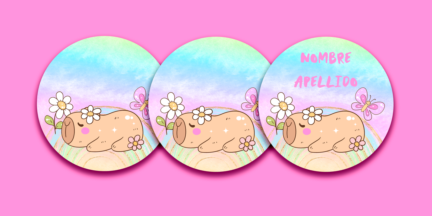 ETIQUETAS PERSONALIZADAS CAPIBARA REDONDA