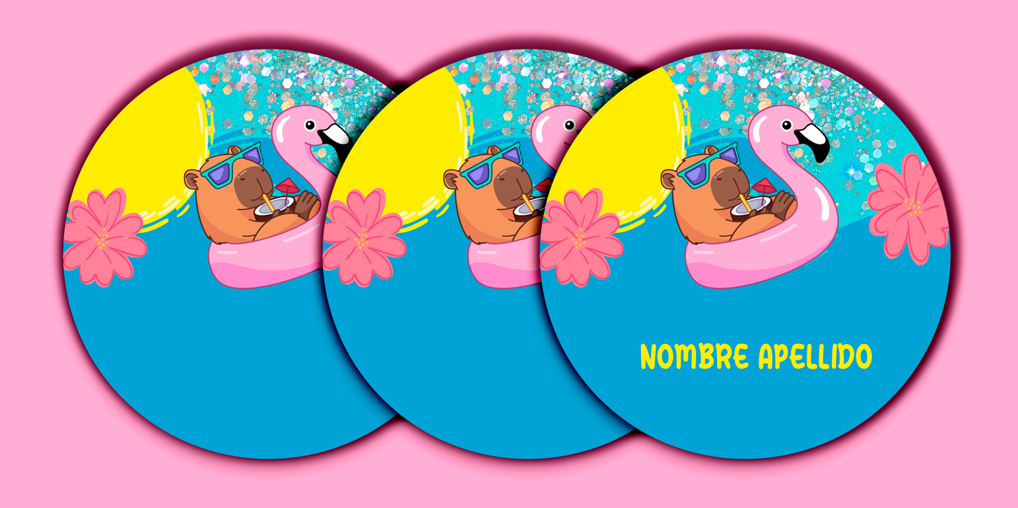 ETIQUETAS PERSONALIZADAS CAPIBARA REDONDA