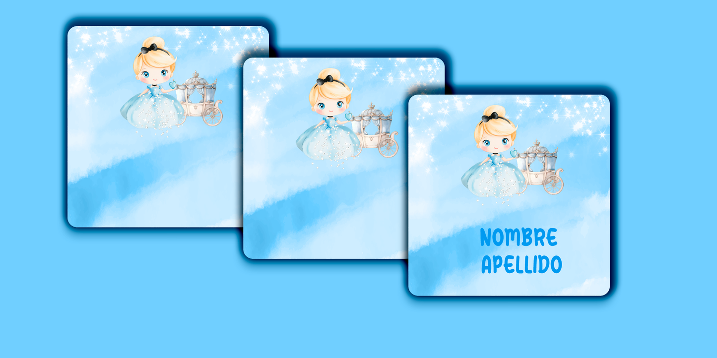 ETIQUETAS PERSONALIZADAS CENICIENTA CUADRADA