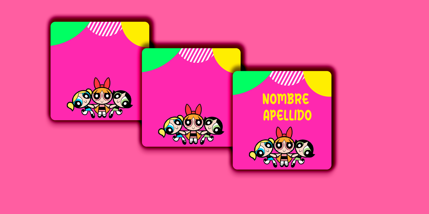 ETIQUETAS PERSONALIZADAS CHICAS SUPER PODEROSAS CUADRADA