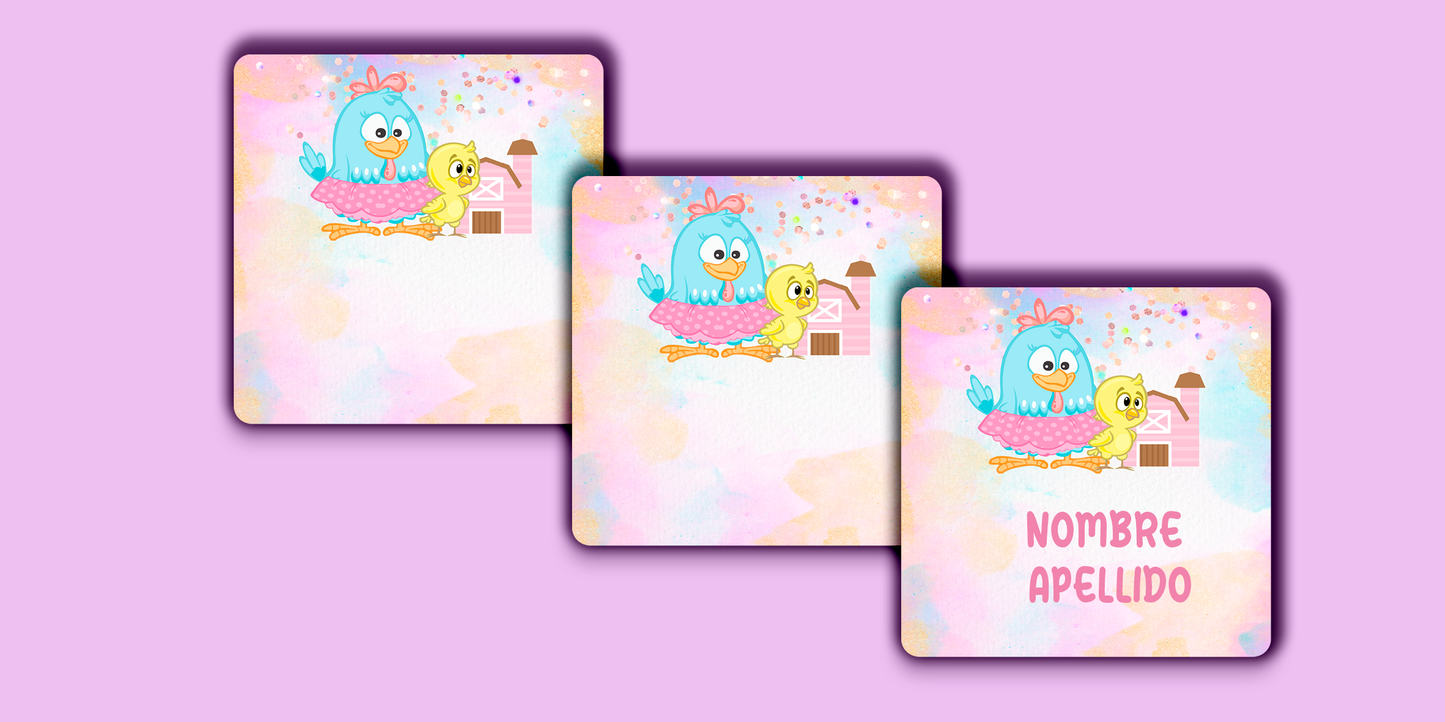 ETIQUETAS PERSONALIZADAS GALLINA CUADRADA