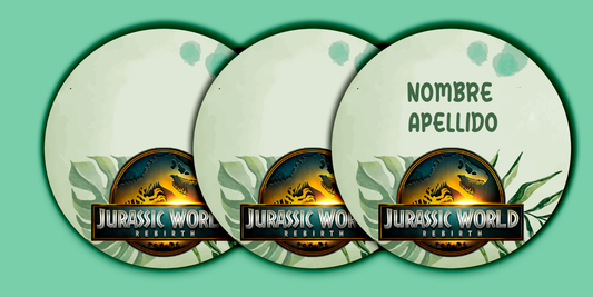 ETIQUETAS PERSONALIZADAS JURASSIC REDONDA