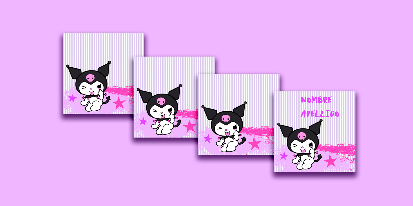 ETIQUETAS PERSONALIZADAS KUROMI CUADRADA