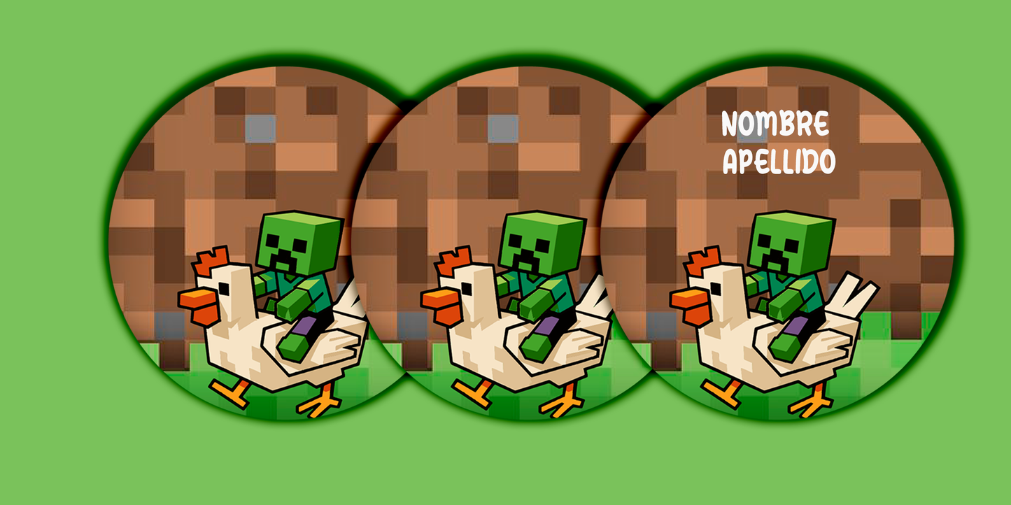 ETIQUETAS PERSONALIZADAS MINECRAFT REDONDA