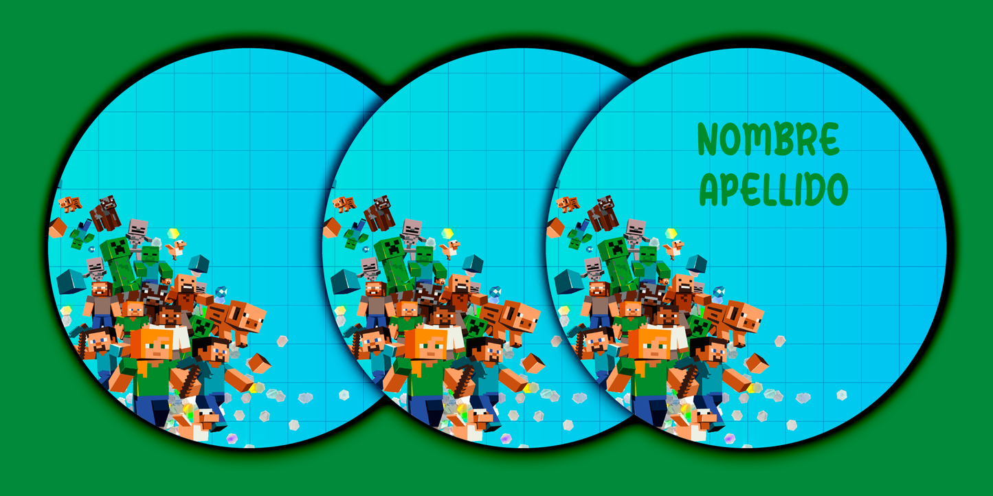 ETIQUETAS PERSONALIZADAS MINECRAFT REDONDA