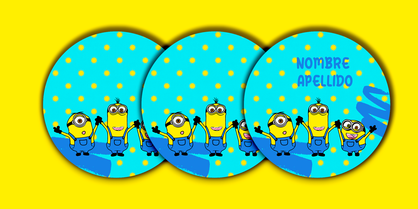 ETIQUETAS PERSONALIZADAS MINIONS REDONDA