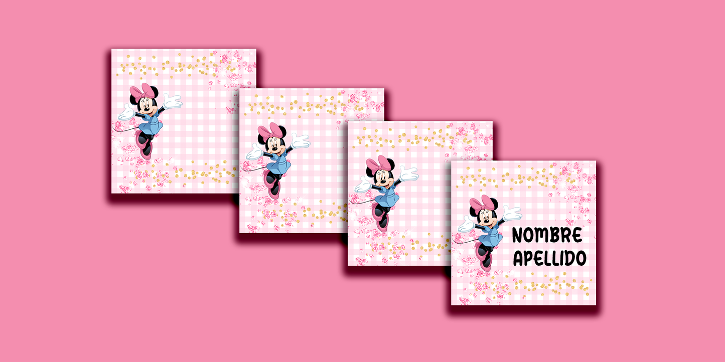 ETIQUETAS PERSONALIZADAS MINNIE CUADRADA