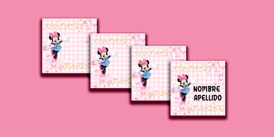 ETIQUETAS PERSONALIZADAS MINNIE CUADRADA