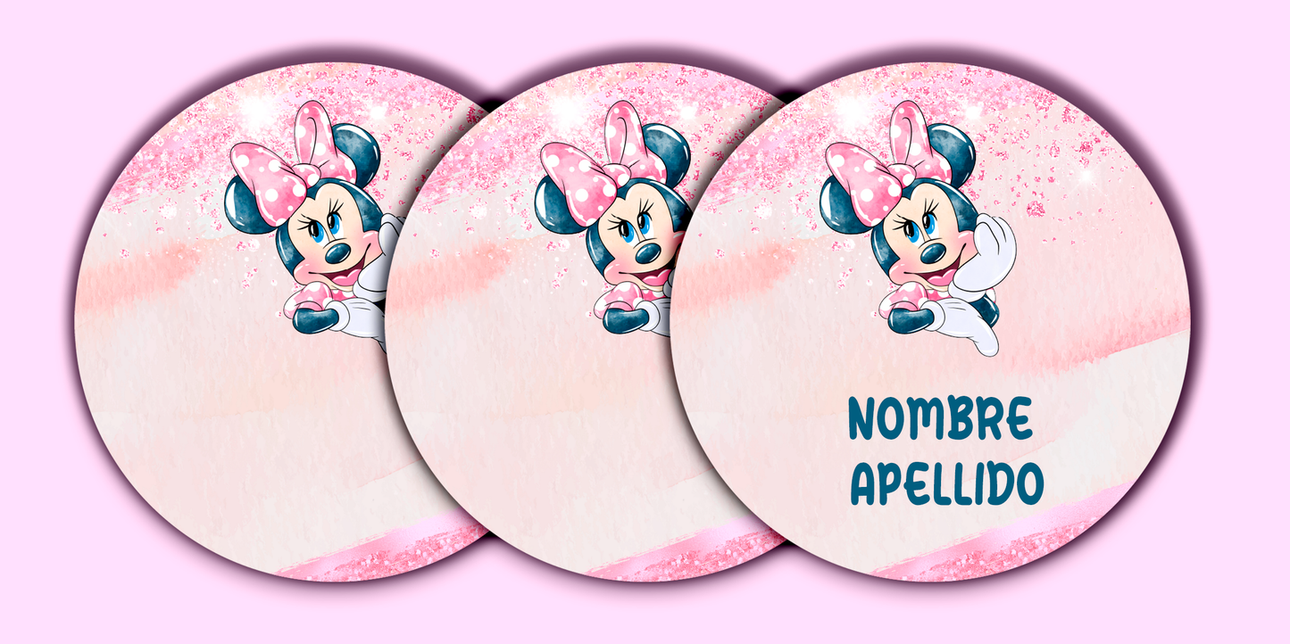 ETIQUETAS PERSONALIZADAS MINNIE REDONDA