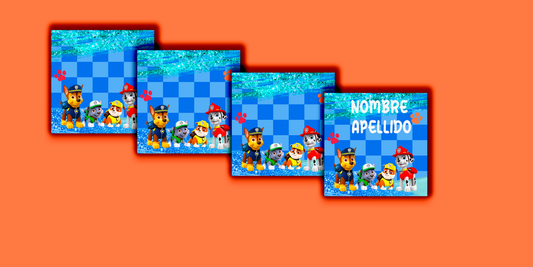 ETIQUETAS PERSONALIZADAS PAW PATROL  CUADRADA