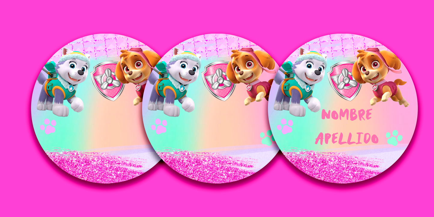 ETIQUETAS PERSONALIZADAS PAW PATROL REDONDA