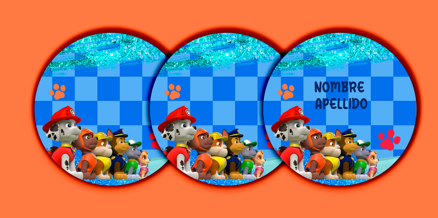 ETIQUETAS PERSONALIZADAS PAW PATROL REDONDA