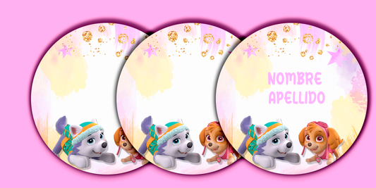ETIQUETAS PERSONALIZADAS PAW PATROL REDONDA
