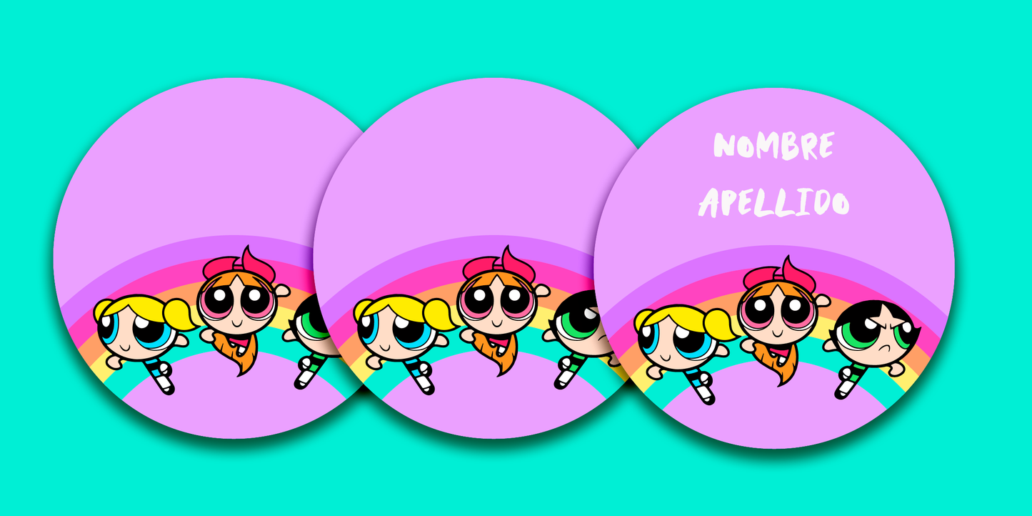 ETIQUETAS PERSONALIZADAS CHICAS SUPER PODEROSAS REDONDA