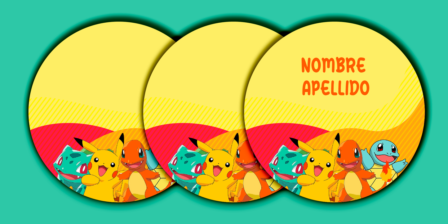 ETIQUETAS PERSONALIZADAS POKÉMON REDONDA