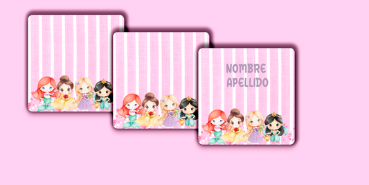ETIQUETAS PERSONALIZADAS PRINCESAS CUADRADA