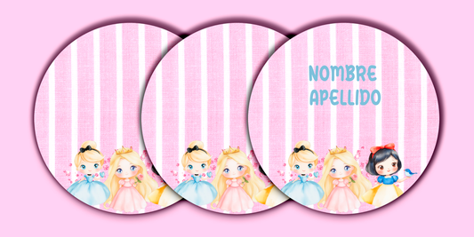 ETIQUETAS PERSONALIZADAS PRINCESAS REDONDA