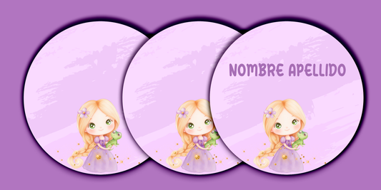 ETIQUETAS PERSONALIZADAS RAPUNZEL REDONDA