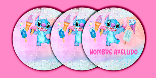 ETIQUETAS PERSONALIZADAS STITCH REDONDA