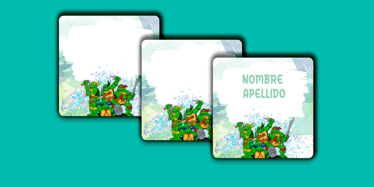 ETIQUETAS PERSONALIZADAS TORTUGAS CUADRADA