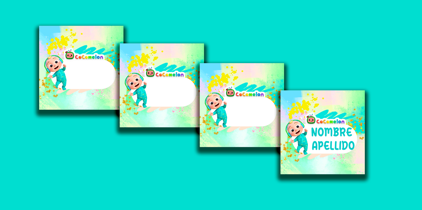 ETIQUETAS PERSONALIZADAS COCOMELON CUADRADA